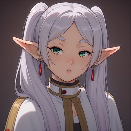 easynegative, 2D, score_9_up, score_9, score_8_up, score_8, score_7_up, score_7, highly detailed, high contrast,  amazing quality, dynamic lighning, shiny skin, beauty mark, solo, solo focus, shadyfox, sfrieren, elf, elf ears, white hair