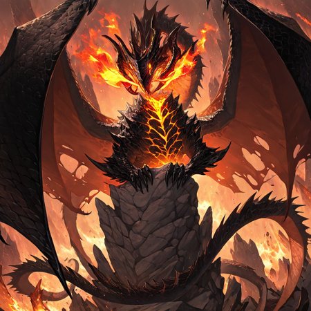 masterpiece, best quality, newest, absurdres, highres, 
TWEV1.0, no humans, monster, dragon, black scales, fire, fire breath, wings, dragon wings, horns,