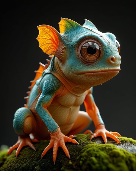 Hyperrealistic art cinematic film still photography in the style of detailed hyperrealism photoshoot, cute creature, fantasy, James Christensen, bold lines, hyper detailed, shallow depth of field, vignette, highly detailed, high budget, bokeh, cinemascope, moody, epic, gorgeous, film grain, grainy, extremely high-resolution details, photographic, realism pushed to extreme, fine texture, incredibly lifelike,  <lora:sss:1> <lora:- SDXL - vanta-black_contrast_V3.0:0.7>, <lora:add-detail-xl:0.5>