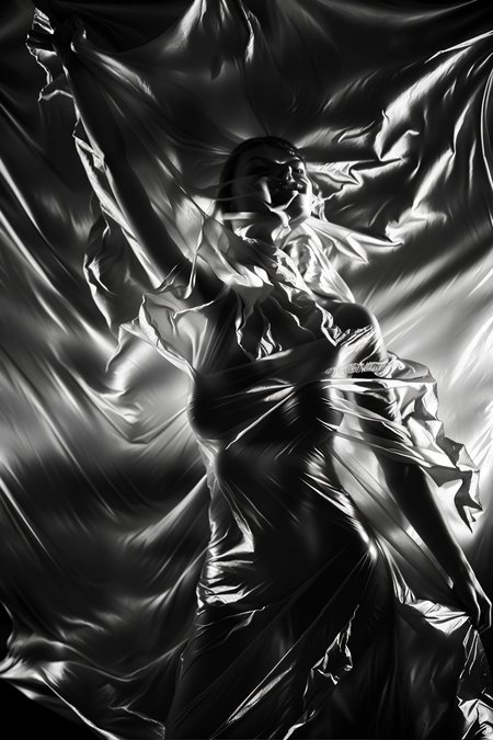 foil covered, 1girl, monochrome, greyscale, realistic
<lora:CoveredWithStuff:1.2>