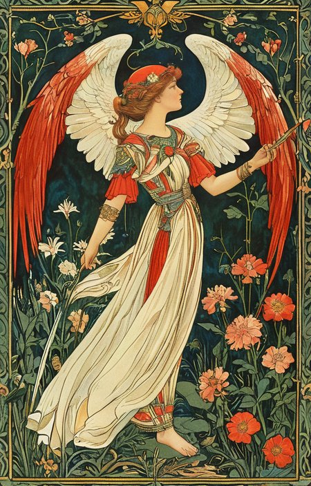 masterpiece,best quality,<lora:tbh132-sdxl:0.8>,animals,illustration,style of Walter Crane,