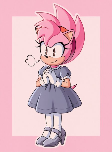 solo, <lora:krack:1> krackstyle, furry, no humans,
<lora:AmyTekno:0.8> fleet-amy, spiked hair, pink fur, brown eyes, 1950s dress, short puffed sleeves, high waist skirt, white pantyhose, heels, gloves, standing, hands softly clasped, serene look, smile, affectionate air, extremely detailed, highres, masterpiece, best quality