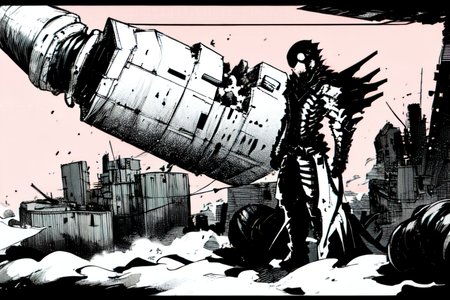 highly insanely detailed, masterpiece, top quality, best quality, highres, 4k, 8k, RAW photo, (very aesthetic, beautiful and aesthetic),  
tsutomu nihei,nihei_tsutomu,blame!,blame gakuen!,abara,TNstyle,sidonia_no_kishi,(sidonia \(ship\),stairs,mausoleum,lab,space,spacecraft,deep horizon,megastructure in background,city ruins),light particles,fence,machinery,dark sky,black sky,drainpipe,toha heavy industries,clouds,wire,ventilation fan,ventilation shaft,bones,dome,bridge,air conditioner,gauna,gauna mech,fog,steam,buildings,letterboxed,walkway,concrete walls,metal walls,cables,tubes,industrial pipes,lantern, 
<lora:ABARA:1>, 
(1girl:1.3), 
solo focus, 
(pure pink background,transparent background:1.2),âââ