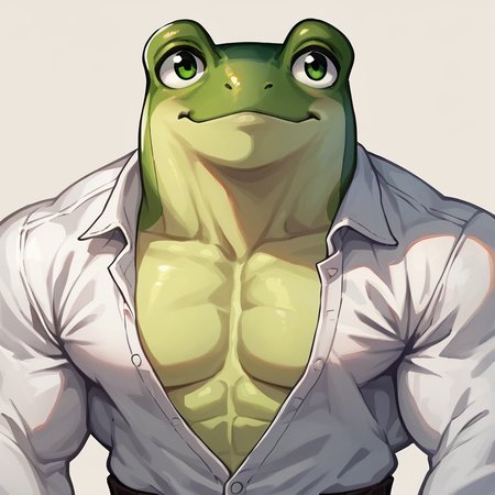 score_9,score_8_up,score_7_up,
 <lora:muscular:0.6>,
muscular_body,
frog,,solo,(cute face),upper body,trousers,