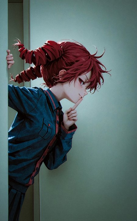 ultra-detailed illustration,
kasane teto, solo, floating hair, sideways, profile, smug, sideways glance,  (dynamic pose:1.2), 
indoors, shushing, 
(by Kazuho iwamoto, by reddizen:1.25),
masterpiece, best quality, good quality,