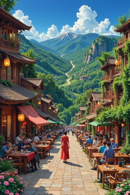 a restaurant beautiful  landscape, noon, woman, very intricate, very detailed, sharp, bright, colorful, <lora:Hand v2:0.5> <lora:Anti-Blur:1><lora:Insane Detail Slider:0.25>  <lora:flux.1_lora_flyway_Epic-detail_v2:0.3> <lora:fluxenhancer:0.25> <lora:90s-anime:1> retro anime, 77oussam 90s, studio ghibli style, 1990s anime