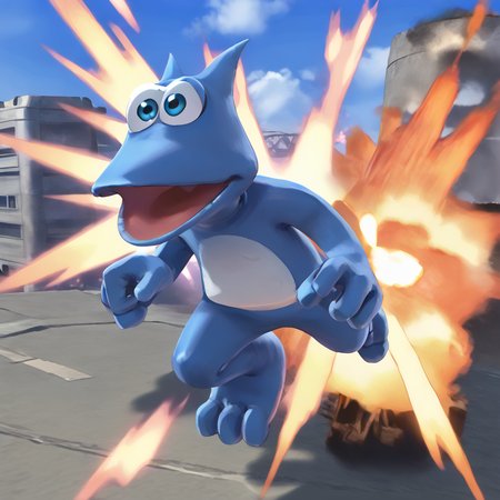 <lora:Character_Jinjo_Banjo_Kazooie:1> jinjo, no humans, explosion