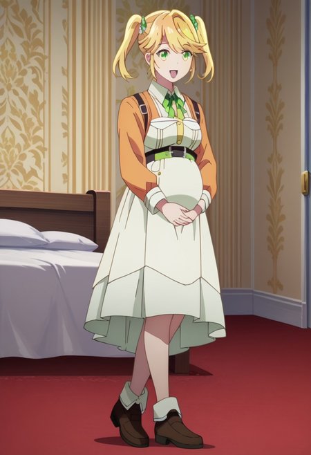 score_9, score_8_up, score_7_up, best quality, masterpiece, 4k, perfect lighting, very aesthetic, anime, anime coloring, official art, anime screencap,
OverallDetail, fFaceDetail, 
bedroom, happy, huge pregnant belly, hand on belly,
Tarte, blonde hair, twintails, green eyes,
 full body,
<lora:Pregnant Bump:1>