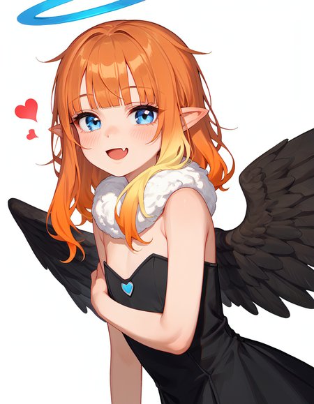 score_9_up, score_9, score_8_up, score_7_up, rating_explicit,  ninomae ina'nis 1girl, ina2D, petite body, side view, on side, girl hug takodachi, ((circle layout)), pointy ears, orange hair, gradient hair, looking at viewer, blunt bangs, blue eyes, smile, fang, open mouth, heart, multicolored hair, halo, low wings, black dress, fur trim, strapless dress, heart, thin body,(masterpiece, best quality, very aesthetic), detailed, beautiful color, amazing quality, cirlce background, 1girl, perfectly flat chest, tiny perky tits, shirt, 1girl, score_9_up,
