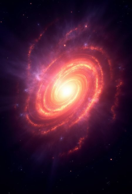 A mesmerizing supernova exploding in the heart of a swirling galaxy. The blast radiates intense waves of neon violet and electric orange, with brilliant arcs of golden light spiraling outward. The galaxy is awash with glowing stars, vivid green nebulae, and swirling cosmic dust, creating a vivid and dynamic backdrop. 4K, highly detailed, bursting with color and energy