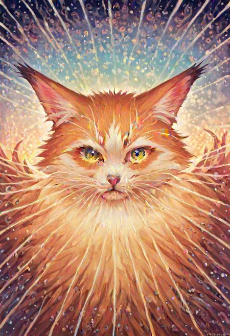 score_9, score_8_up, score_7_up, source_anime, 
 A fluffy cat sits regally in the center of a swirling nebula.  Sheet music unfurls from its paws, notes transforming into celestial bodies and exploding into symphonies of color.  Black holes peek through the swirling fur, revealing swirling galaxies within.
tasvisuals, 1dk, portrait tasvisuals, Glitched gods, Elaborate detailed life like glitched reality, Satanic necromancy opening portals to intergalactic hellscapes, norman rockwell style
alexgrey
lattice
veins
symmetry
multicolored eyes