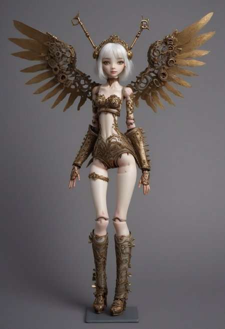 score_9, score_8_up, score_7_up, score_6_up, score_5_up, score_4_up, steampunk,  clockwork   duck 0ddb0t, mechanical_parts, mechanical_limbs,  monster_girl, doll_joints, smile, short white hair,  mechanical_tail, mechanical wings, full body,  red wings, green head,