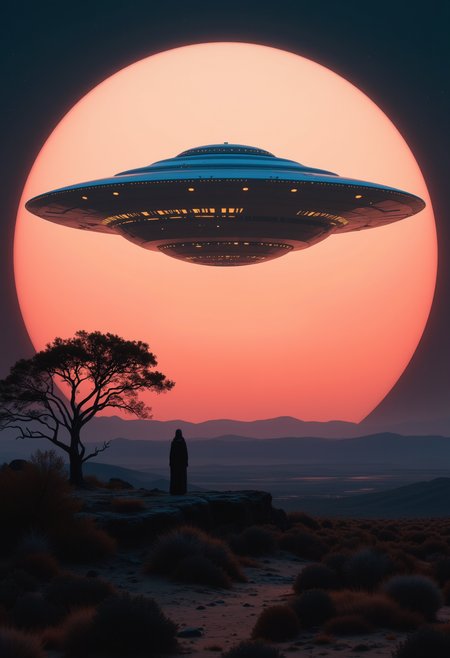 fashion photography,(full body:1), Endless black space, futuristic spaceship flying over a desert landscape. The sky is a beautiful orange and pink color, with the sun setting in the background. The spaceship is white with a large circular dome-like structure on top, and it appears to be flying over the desert. The desert landscape is barren with small shrubs and bushes scattered across the ground. In the foreground, there is a lone tree and a woman standing on a rocky outcropping. The overall mood of the image is peaceful and serene.  .

An otherworldly atmosphere.  Epic.. The overall composition feels cinematic, blending high fashion with a science fiction aesthetic. . . (Depth of field), low saturation,detail. ,,. ,,. masterpiece, best quality, medium-format camera, high-contrast, dramatic lighting, striking composition, . (Depth of field), low saturation,detail. mythp0rt, charismatic., ,,. masterpiece, best quality, dramatic lighting,. 

 An otherworldly atmosphere.
(Depth of field), low saturation,detail. mythp0rt Stylish, charismatic.PA
,,sNOW wHITE,   

 (Depth of field), low saturation,detail. mythp0rt Stylish, charismatic., belle
 
(Depth of field), low saturation,detail. mythp0rt Stylish, charismatic. ,.

, low saturation,detail. mythp0rt Stylish, charismatic. ,,aidmamj6.1,ne0nfant4sy, The background is minimalist, a gradient of shadowy blue tones, amplifying the ethereal and futuristic ambiance of the scene. . Thin border of tiny maple leaves that glitch and fade around the edges overlaid on a black border background...

with rays of sunlight piercing through the misty atmosphere. masterpiece. An otherworldly atmosphere, Mysticism. mythp0rt, 

(Depth of field),detail. mythp0rt, Stylish, charismatic.



,  Otherworldly atmosphere. aidmamj6.1
(Depth of field), low saturation,detail. mythp0rt Stylish, charismatic.c.


(Depth of field),,detail. mythp0rt Stylish, charismatic. ,aidmamj6.1,ne0nfant4sy,.
<lora:domiswaunfluxmini:1>
