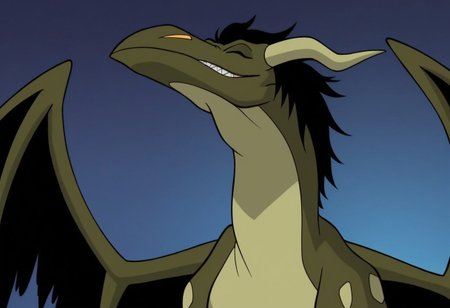 score_9, score_8_up, score_7_up, Expressiveh, masterpiece, best quality, highly detailed, realistic, 1girl, solo, (DragonMLF, furry, feral, scalie, dragon, dragon wings, horns, black hair, dark-green body, dark-green scales), upper body, close-up, ((purple background, simple background), smile, closed mouth, teeth, eyes closed, (waving, 3 fingers, black claws)