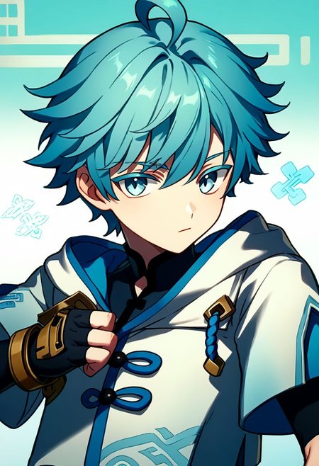 score_9, score_8_up, score_7_up, solo, 
chongyun_\(genshin_impact\), 1boy, male_focus, chinese_clothes, male_focus, fingerless_gloves, black_gloves, upper_body