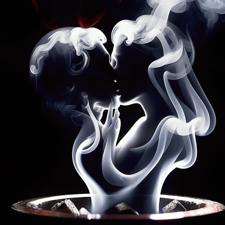 smokeart,boy and girl kissing, black background,<lora:Smoke_Art:1>