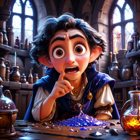 impactful paint of a cute mad sorcerer cry  in a medieval laboratory   <lora:Cute_3D_Cartoon:1>, highly detailed, 8k, sharp, professional, clear, high contrast, high saturated, , vivid deep blacks, crystal clear