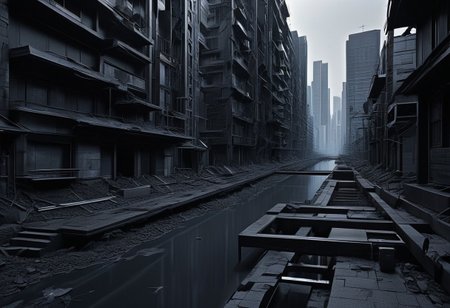 (anime), no human, city ruin, black snake, (masterpiece), score_9