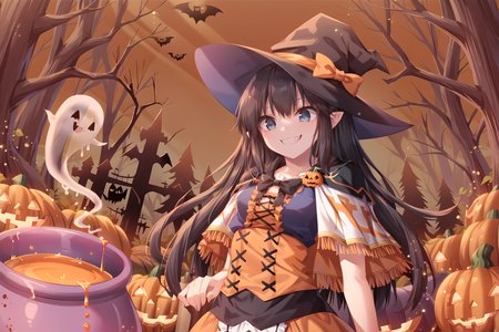 capelet,pointy ears,evil grin,forest,mist,pond,witch hat,halloween,witch,halloween costume,happy halloween,cauldron,pumpkin,horror \,(theme\),ghost,black cat,frilled dress,orange dress,black dress,multicolored clothes,cloak,silk,floating object,eushully,liselle,long hair,black hair,blue eyes,looking down,stirring,mismatched legwear,long skirt,attack,orange fog,liquid,bubble,potion,alchemy,laboratory,science fiction,poison,<lora:Eushully_Liselle_Madou_Koukaku_EP10:1>,pumpkin,dripping,green blood,, score_9, score_8_up, score_7_up,source_anime,(masterpiece),(best quality),(ultra-detailed),(best illustration),(best shadow),(absurdres),(detailed background),(very aesthetic),source_anime