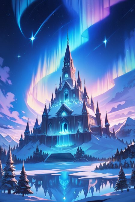 score_9, score_8_up, score_8,  ,,,  AuroraSpireCastle, night, snow, lake, shooting stars, (Christmas, Christmas tree),  ,<lora:AuroraSpireCastlePDXL:1.0>,   ,,, smile, looking at viewer,  ,,, embedding:zPDXL,  <lora:SDXLFaeTastic2400:0.5>,