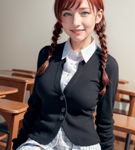 (((masterpiece))), ((best quality)), ultra high res, detailed, 
<lora:emmaverde:0.9>
1 girl, blue eyes, red hair, twin braids,