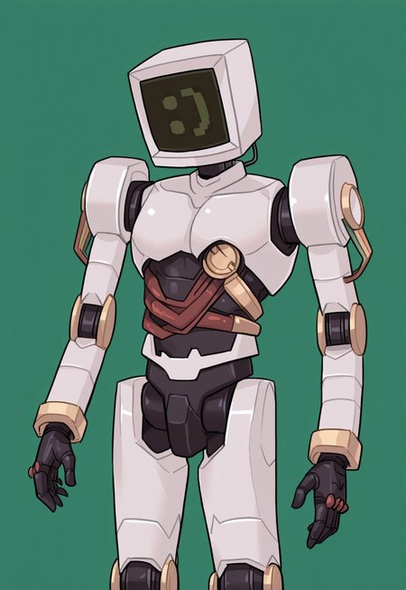  , safe_pos, solo, masterpiece, detailed, uwa, huge filesize, ultra hd, best quality, male focus, (absurdres, highres),
1boy, Calculester_Hewlett_Packard, robot, computer head, :) face, standing, green background