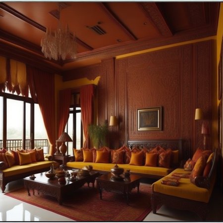<lyco:Indian_style_interior_design_Sa_May:1.0>  Indian style interior design of living room