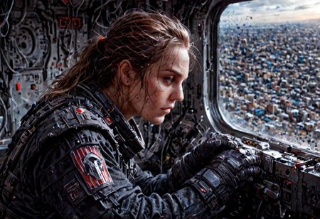 morning high quality realistic image on the subject of the world ruled by artificial intelligence engaged in war in the future, visualization of the life of people ruled by AI