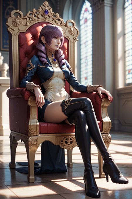 score_9, score_8_up, score_7_up, score_6_up
<lora:HGDaniella:0.8>
HGDaniella, 1girl, drill hair, long hair, purple hair, purple eyes, sitting, throne, crossed legs, indoors, thigh boots