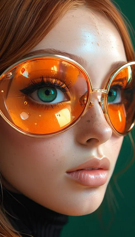 Close-up gorgeous ginger girl face , cute, (bangs:1.1), freckles, light tan, large striking emerald orange eyes, aligned eyes, mirror eyes, (half smile),
tsundere, cartoon style, comics style,  from side, 
(wearing very detailed Venetian Mask:1.1),  perfect hair,round black glasses,
BREAK,
very long lashes, trendy portrait,
tender Aesthetic nose, ears, puffy lips, sensual lips, detailed texture, detailed eyes, detailed skin, clean skin,
<lora:Someplastic:1>, (ultra sharp focus:1.8), (detailed skin:1.8), (thin lines:1.8), (best quality:1.8),
<lora:Apparatus_-_Traction_City_Walkers_Vehicles:0.7>,
<lora:add-detail-xl:2> (ultra sharp focus:1.8), (detailed skin:1.8), (thin lines:1.8), (best quality:1.8),
<lora:glowneon_xl_v1:0.8>