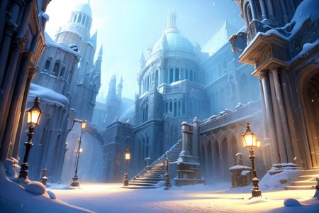 (masterpiece, best quality:1.2), Numenor, waterfall, medieval fantasy city, stairs, (street lamp:0.8), ice, snowing, morning, fog, professional lighting, 8k ultra detailed, photorealistic, cinematic shot <lora:Numenor:0.7> <lora:RealmsOfIce:0.7>  <lora:add_detail:0.8>