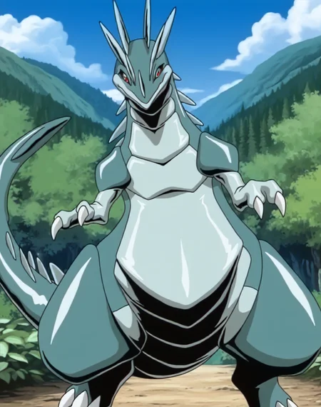 <lora:Metallisaur_(Shinzo)_(Illustrious)_(AD):1.35> Metallisaur, monster, Shinzo, 
exterior, vivid anime blue sky with detailed clouds, forest, 
dynamic action, monster, wide upper body, tail, thick thighs, thick body, male focus, ridged front body, ridged stomach, ridged chest, ridged neck, made of metal, short legs, 
BREAK: very awe, aesthetically pleasing, masterpiece, best quality, amazing quality, very aesthetic, perfect depth of field shot, subsurface reflections, gradient coloring,
masterpiece, best quality, amazing quality, very aesthetic, high resolution, ultra-detailed, absurdres, newest, scenery, {Prompt}, BREAK, detailed background, detailed hair, depth of field, volumetric lighting, 
BREAK: lazympos, lazypos (3),