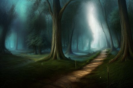 score_9, score_8_up, score_7_up, highly detailed, 
((detailed background, fantasy forest background, fog, glowing light, trees, grass, narrow path)), no people,