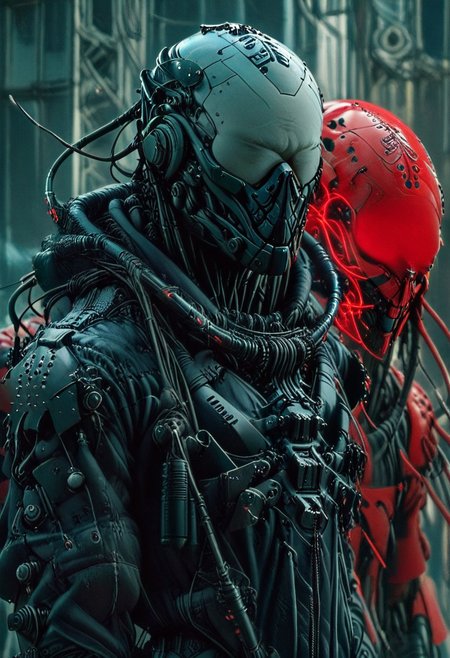 a neon red carbon girl soldier at night, edgy enough for a metal album cover, dynamic,  <lora:- iLL - the_edgy_mech_V2.0-step000013500:0.4>, <lora:- iLL - master_of_slob_omnom_V1.0-step00011500:.8>    <lora:noobai_vpred_1_blending_v1:0.8>  <lora:Far_Future_Sketch_Illustrious__Pony:0.8>cybervision.dinamic pose