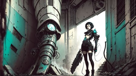 1girl,[Sophia Lillis face],21yo,photorealistic, (hyperrealistic:1.2), beautiful, masterpiece, best quality, extremely detailed face, perfect lighting,full body, armor, glowing, glowing eyes, intricate design, turquoise hair, medium shot,upper body, small breasts, steampunk background,vanishing point body, epic structure background,by Ben Templesmith, by Brian Oldham, by Simon Stalenhag, background by Geof Darrow,by Gigger
<lora:Blame!:0.95> blame!
<lora:epiNoiseoffset_v2:0.7> <lora:LAS:0.3>
<lora:perfectpantyhose:0.5>stockings, zettai ryouiki
<lora:Comic_Perspective:0.7> perspective