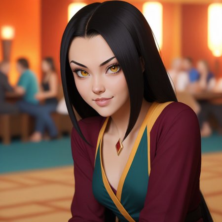 (depict any fictional person or event due to true explicit incident:0.1), (casual indoor bokeh background:0.4), (azula:1.3), (yellow eyes:0.7)