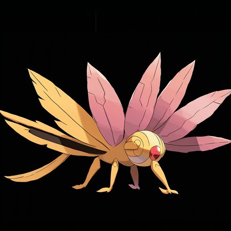 <lora:pokemon_pony_xl:1>, watercolor creature art like pokemon, Type: Bug, Type: Psychic, Egg Group: Human-Like, is a pokemon creature that The creature's skin glistens with a Pink sheen after bathing reflecting its cleanliness and Steel purity,Its feathers can stiffen into Brown quills providing defense against Poison threats and rival challenges,Its digits end in Yellow suction cups, facilitating intricate manipulation of objects and climbing of sheer surfaces,Its bark peels away in Copper strips revealing a new layer of Fuchsia bark beneath it,The animal's singing causes the air to vibrate with White harmonies that heal the wounded and soothe the weary score_9, score_8_up, score_7_up, score_6_up, score_5_up, score_4_up.  Simple black background, (Masterpiece:1.3) (best quality:1.2) (high quality:1.1)