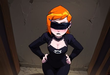 score_4_up, score_6_up, score_9, score_8_up, score_7_up, 1girl. ONLY ONE FEMALE.
Gwen Tennyson - (ben 10), ginger hair, short hair, white skin. 
Expressiveh, masterpiece, easynegative, high_quality, high_definition, 8k, ng_deepnegative_v1_75t. <lora:add-detail-xl:0>, <lora:Expressive_H:1>, <lora:WildcardX-XL-Detail-Enhancer:1>. 
very detailed, very detailed, high detailed texture, detailed face, highly detailed face
GOTH. GOTH SETTING. SOLO. In a lit chapel standing at an altar, wearing a black priest dress with a high thigh slit, v-neck, sideboob exposed, cleavage, black blindfold, mascara running down the face, thick mascara marks, blindfold covering eyes, eyes are not visible, eyes are covered, hands on hips standing, body shot, unique angle.