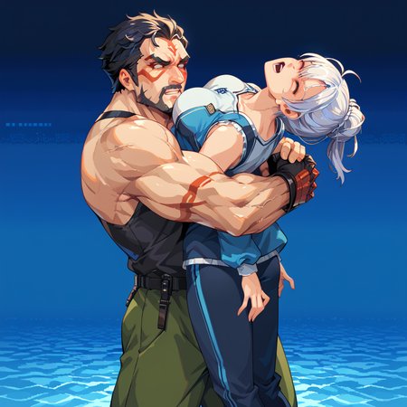 core_9, score_8_up, score_7_up, best quality, masterpiece, source_anime zPDXL2  rating_safe, pixel art, BREAK , 
1girl. 1boy, bearhug, carrying, carrying person, , face to face,  upper body, lifting person, arched back, pain
 <lora:bearhugv1:1.2>