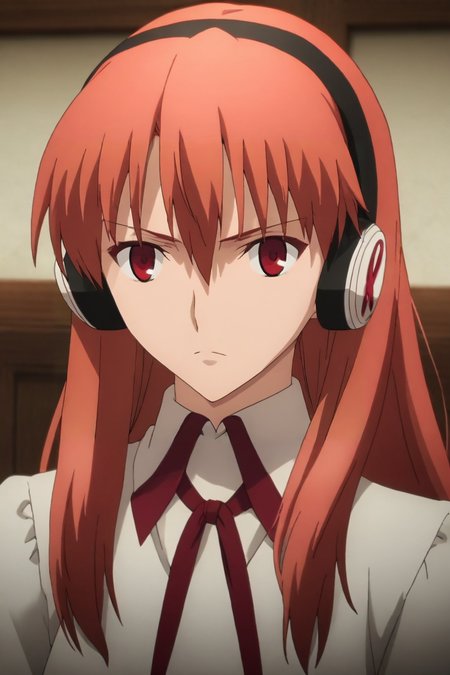 score_9, score_8_up, score_7_up, source_anime, rating_safe, , (photorealistic:0.6), , upper body, , 1girl, <lora:chelsea_akame_ga_kill_pony:0.70>, chelsea_akame_ga_kill, red hair, red eyes, long hair, hair between eyes, bangs, headphones, ribbon, neck ribbon, solo, medieval europe, <lora:fsn_ubw_style_pony:0.94>, fsn_ubw_style, <lora:sdxl_lightning_8step_lora:1>