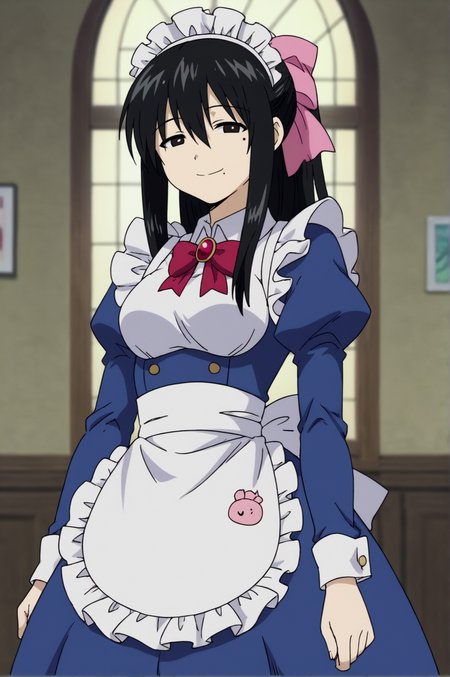 score_9, score_8_up, score_7_up,anime_source, source_anime, best background, detailed background, anime screencap,  Kanako, 1girl, bow, hair bow, long hair, naughty face, seductive smile, mole, seductive body, sexy, maid outfit, cowboy shot, long skirt, black thighhighs  indoors, <lora:Kanako_Ohno:0.8>