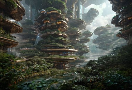 A new type of flying ship for sightseeing in the city of the future, 
Residents live in a sizable number of glass bubble capsules,
The alien colonial cities of the future look like towering ant nests built in Halong Bay filled with fog, glass dome, communications spire landmark, aircraft terminal, aerial mass transportation,
((The steel tower in the imperial capital of Star Wars, the Rubik's Cube and Golden Tower of the corporate headquarters in Blade Runner, The floating kingdom of Hayao Miyazaki's Castle in the Sky, the catacombs of Paris are full of skulls, Famous British architect Dream Detective)),
(futuristic:1.2), a huge military factory made of steel, glass, fog, sun, in the clouds, , futuristic military planes, moody tones, 
(real landscape:1.1), (blurred background:1.0), [buildings|trees|Crowd|buildings|trees|Crowd|buildings|trees|vehicle|Crowd:0.7], (background, more_details:0.3) 
great lighting, futureskyline, vertical, stacked, Curvy Architecture, Architecture photography