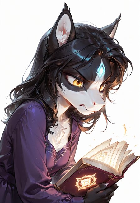 score_9, score_8_up, score_7_up, (solo), sfw, ITMStyle,
BREAK 1girl, Ember (ESO) as ((feral pony, female pony)), anthro, black and white fur, black hair, slim, purple dress, yellow eyes, upper body, head leans forward, reading a spell book, glowing book, looking down, angry
BREAK portrait, face close up, extremely detailed, cinematic soft lighting, simple background, sharp focus, extremely detailed, high detail
BREAK detailed eyes, detailed hair, depth of field, detailed fluffy fur, photorealistic details