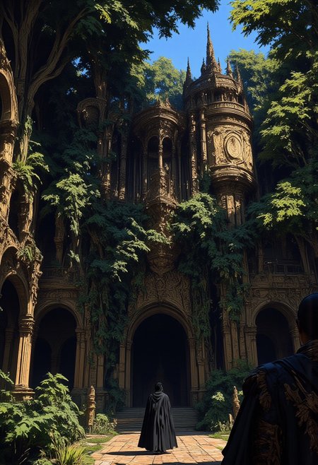  « Yonder stands the ruins of the monastery, across the garden and courtyard. »