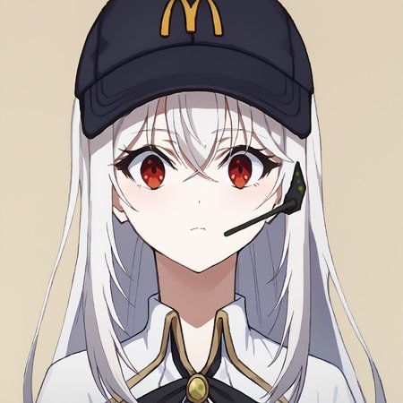 safe_pos, score_9, score_8_up, score_7_up, source_anime, rating_explicit,
BREAK
1girl, solo, 
ninym, bangs, eyebrows visible through hair, hair between eyes, hair ornament, long hair, red eyes, white hair, eyelashes,
mchat, meme, portrait, headset, upper body, simple background,