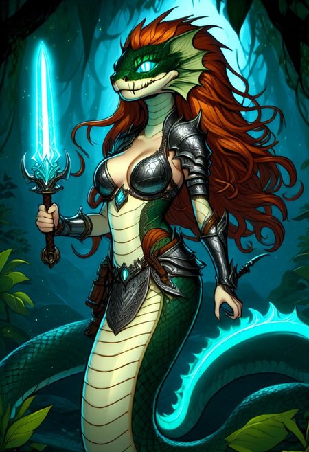 Naga,  holding a Glowing Rune Sword, glowing rune armor, long ginger hair, feminine, Curvy
orn8, orn8 design, orn8 lineart design, orn8 design of detailed, schmanzy, naga