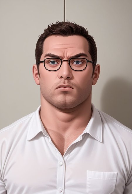 FastNegativeV2, score_7_up, score_8_up, score_9_up,dark and creepy lighting, dark atmosphere, dark, creepy vibe, dramatic lighting, (Portrait), capcom_snk, 1guy, male focus, solo, peter, fat, fat man, starring at viewer, menacing expression, gazing into viewers soul, traditional media, realistic,glasses, portrait, white shirt, looking of to the distance, cucoloris patterned illumination familyguystyle, casting shadow style, with an angry expression on his face, serious look, npcp