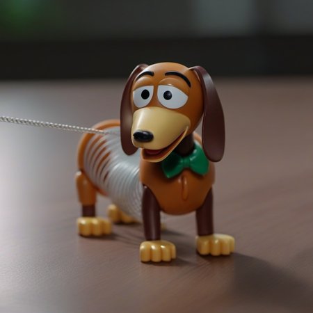 cinematic photo a toy dog with a spring body  with a string<lora:SlinkyDog1024:0.8> . 35mm photograph, film, bokeh, professional, 4k, highly detailed