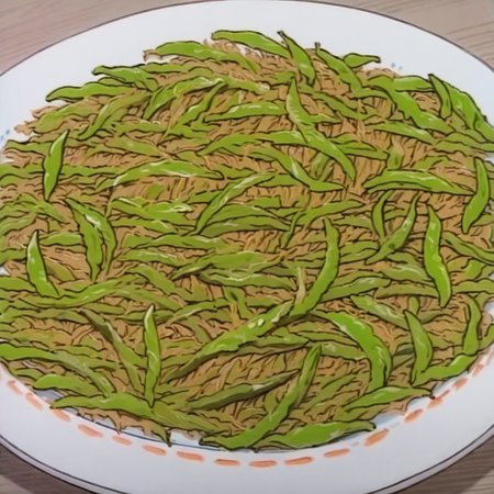 A plate of fried shredded green peppers, <lora:food_ichiban:1> <lora:crayons_v1_sdxl:0.8>