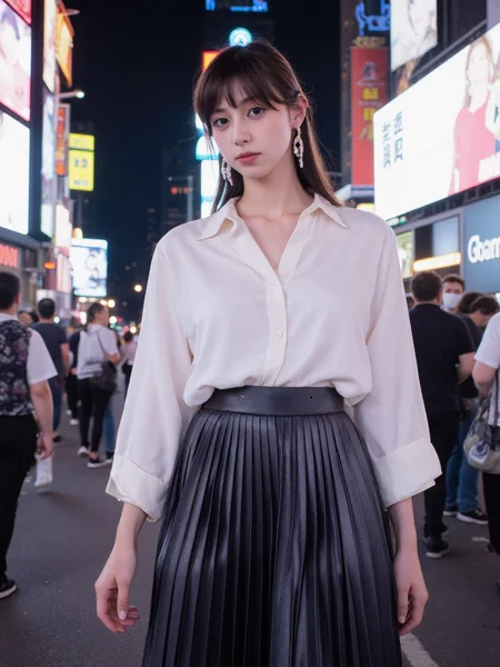 There are wonderful studio lights and various reflections,
18yo beautiful cute girl with blushing and female orgasm.skin naturally showing the texture of blood vessels and detailed pale skin,
--,
<lora:Nakajo_Ayami_f1:1>,she is Nakajo Ayami,
(Silk_blouse:1.5),(Pleated_midi_skirt:1.4),(Pearl_earrings:1.3), Long exposure photo,photography,New York's Times Square is very prosperous,she is among the crowd,the crowd becomes a very blurry background due to their movement,but she is very prominent and clearly visible.,,#æ¶ä»£å¹¿åº